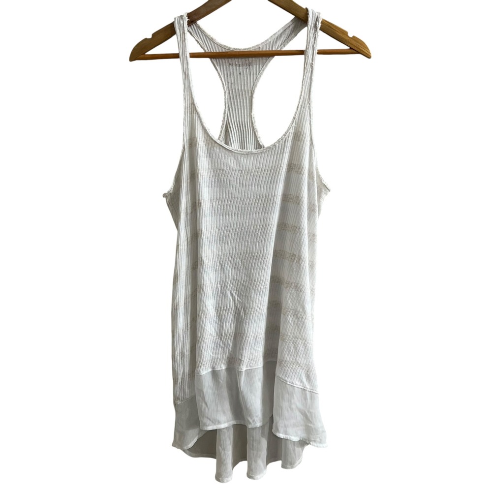 We The Free People White Ribbed Racerback Tank Top High Low Hem Medium Womens